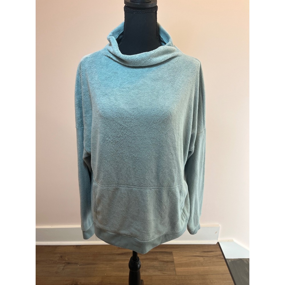 Toad&Co Womens XL Funnel Neck Fleece Pullover Kangaroo Pocket Sage Sweatshirt